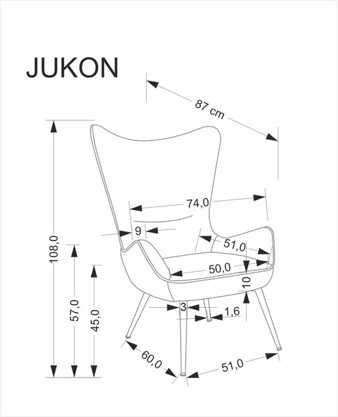 HALMAR Designové křeslo ušák JUKON šedé