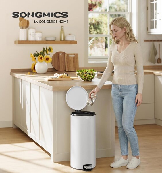 SONGMICS Kulatý odpadkový koš Jelis 30 L bílý