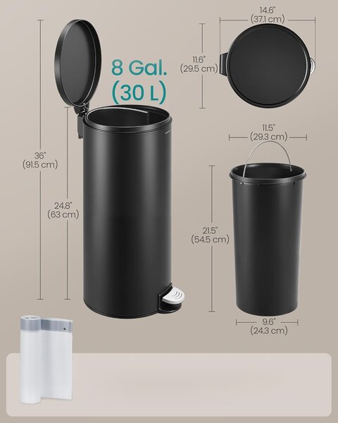 SONGMICS Kulatý odpadkový koš Jelis 30 L černý