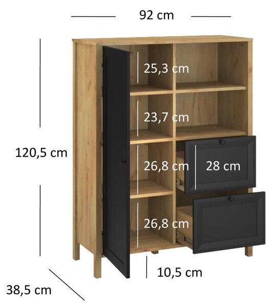Regál Bruselas (dub craft zlatý + černá). Akce -22%