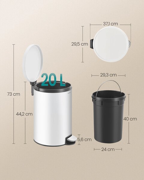 SONGMICS Odpadkový koš Jelis 20 L bílý