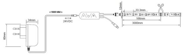 Trio Leuchten R65553102 RACER - RGB LED pásek s ovladačem a hudebním režimem, LED 10W, 300cm (Pětimetrový LED pásek s dálkovým ovladačem)