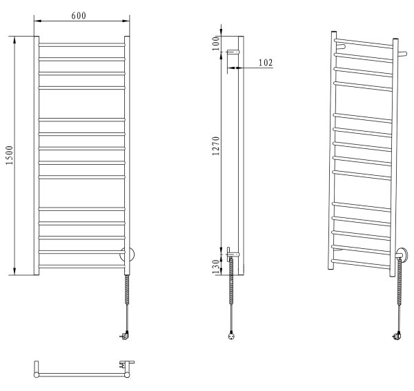 Sapho - Elektrický sušák ručníků REDONDO 130W 150x60 cm lesklý chrom kulatý
