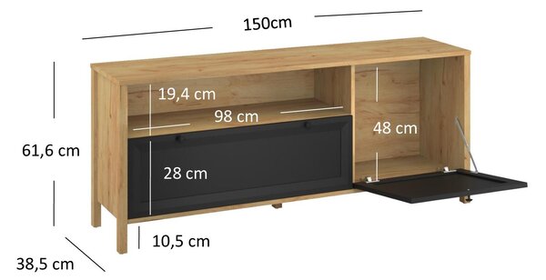 TV skříňka Bruselas (dub craft zlatý + černá)
