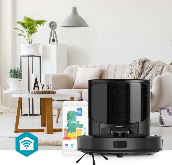 Nedis WIFIVCL002CBK - Chytrý robotický vysavač s mopem Wi-Fi Tuya černá + DO