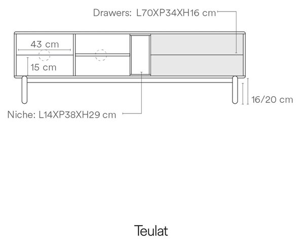 Tmavě šedý TV stolek 180x56 cm Corvo - Teulat