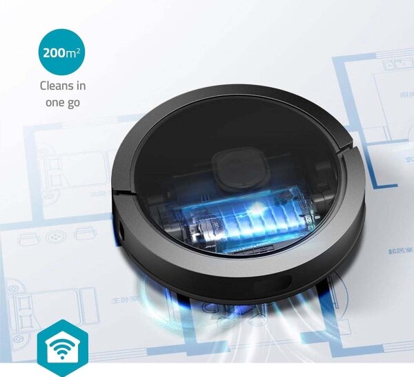 Nedis WIFIVCL002CBK - Chytrý robotický vysavač s mopem Wi-Fi Tuya černá + DO