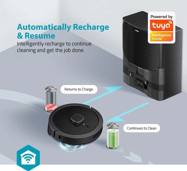 Nedis WIFIVCL002CBK - Chytrý robotický vysavač s mopem Wi-Fi Tuya černá + DO