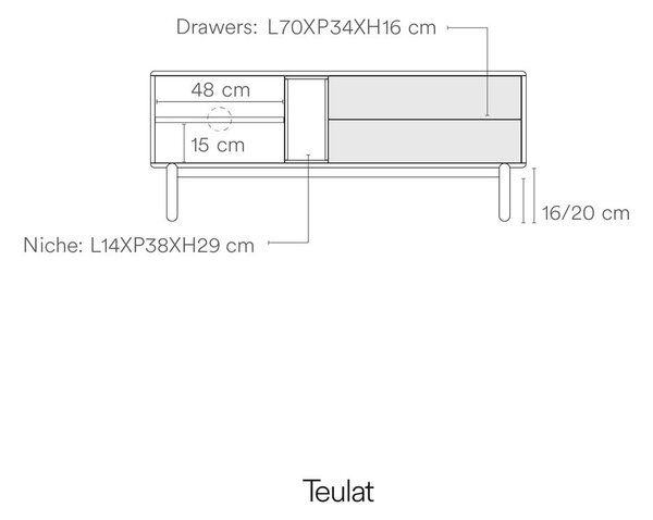 Krémový TV stolek 140x56x40 cm Corvo – Teulat