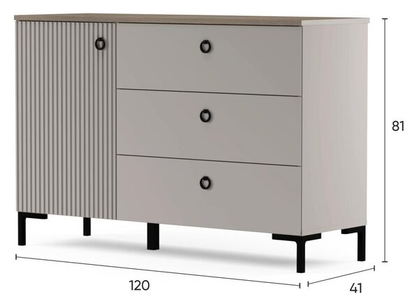 Komoda Demandaron 1 (taupe + dub silverjack). Akce -23%