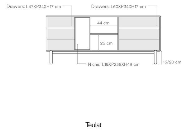 Tmavě šedá nízká komoda 180x76 cm Corvo - Teulat