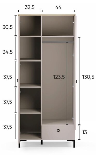 Šatní skříň Demandaron 1 (taupe + dub silverjack)