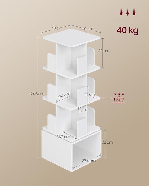 SONGMICS Rotační knihovna Vasagle Grid 40 cm bílá
