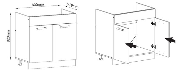 Kuchyně VIVIANA 180/240 cm, korpus: bílý, dvířka: dub craft zlatý/matera