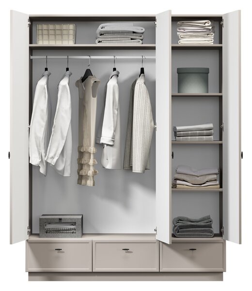 Šatní skříň Lorini 150 cm - kašmírová / černé úchytky T-bar