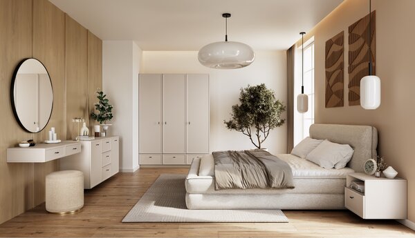 Šatní skříň Lorini 150 cm - kašmírová / černé úchytky T-bar
