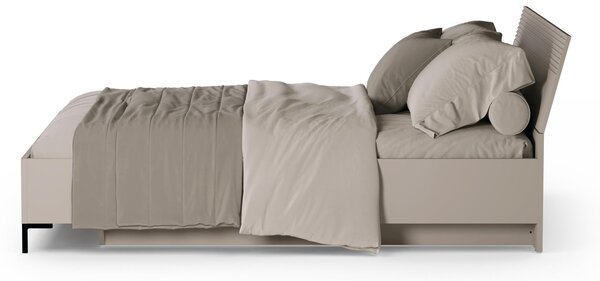 Manželská postel 160 cm Demandaron (taupe + dub silverjack) (s roštem) (s úl. prostorem)