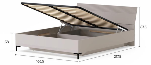 Manželská postel 160 cm Demandaron (taupe + dub silverjack) (s roštem) (s úl. prostorem)