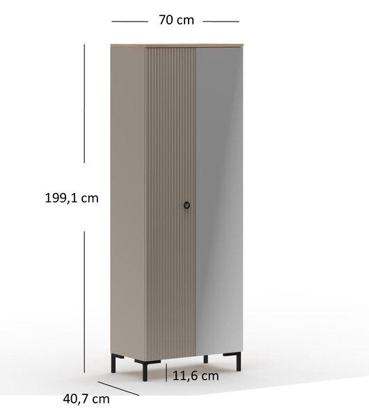 Šatní skříň Demandaron 4 (taupe + dub silverjack) (se zrcadlem)