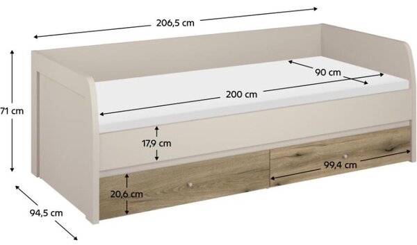 Kondela Postel KAROS 2S, 90x200, kašmír/dub evoke