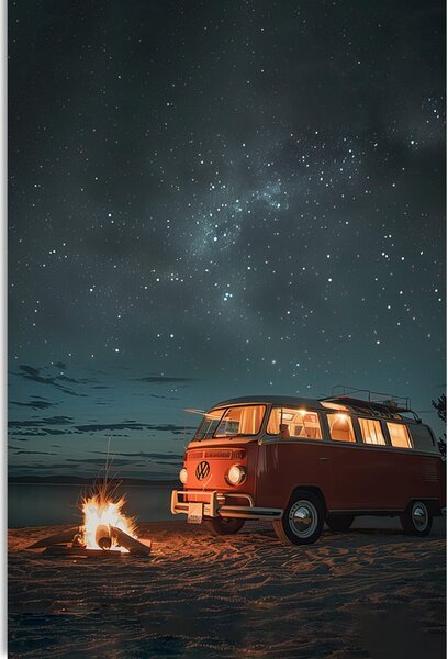 Obraz plážový táborák pod noční oblohou - Volkswagen T1