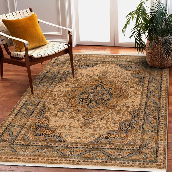 Makro Abra Kusový koberec klasický vlněný KESHAN 8995/53565 béžový modrý Rozměr: 80x145 cm