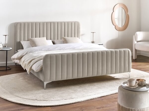 Postel Umělý samet LUNAN 160 x 200 cm Taupe