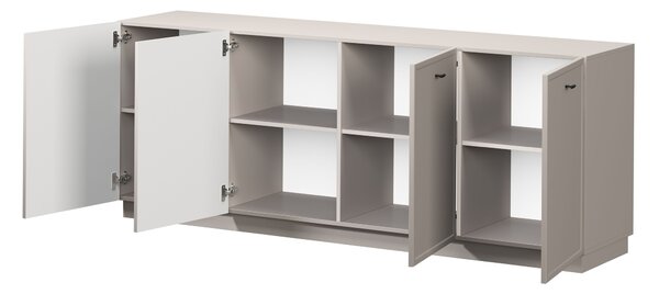 Komoda Lorini 200 cm čtyřdveřová - kašmír / černé madla T-bar