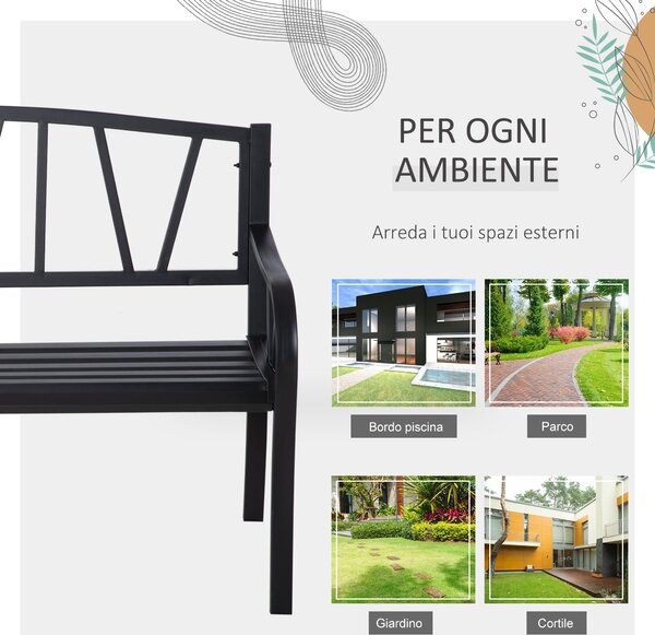 Outsunny Černá Voděodolná Metalová Zahradní Lavice, Venkovní Železná Lavice pro Dva, 128x56x86cm | Aosom