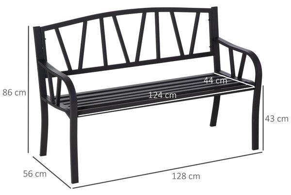 Outsunny Černá Voděodolná Metalová Zahradní Lavice, Venkovní Železná Lavice pro Dva, 128x56x86cm | Aosom