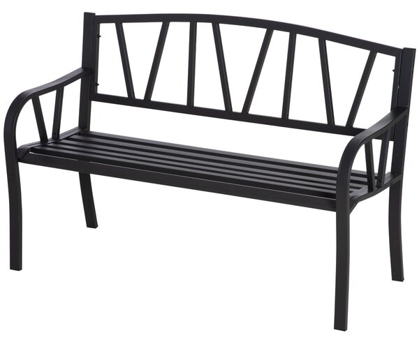 Outsunny Černá Voděodolná Metalová Zahradní Lavice, Venkovní Železná Lavice pro Dva, 128x56x86cm | Aosom