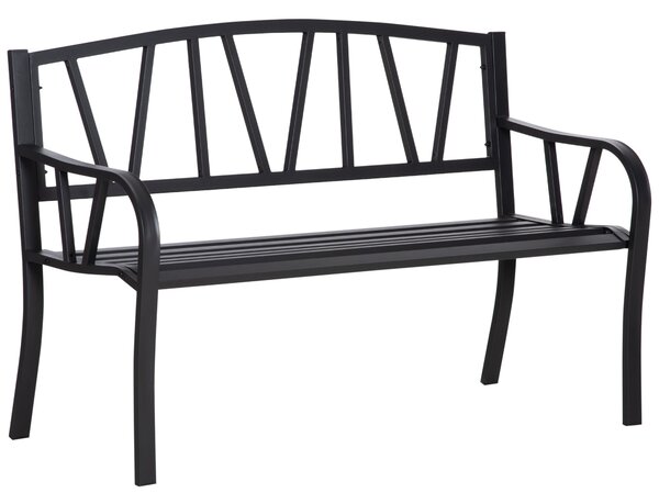 Outsunny Černá Voděodolná Metalová Zahradní Lavice, Venkovní Železná Lavice pro Dva, 128x56x86cm | Aosom