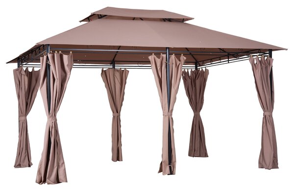 Zahradní pavilion Outsunny 3x4m s 6 bočními panely, party stan, zahradní stan, marquise s dvojitou střechou, khaki | Aosom