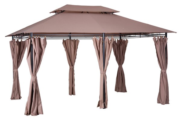 Zahradní pavilion Outsunny 3x4m s 6 bočními panely, party stan, zahradní stan, marquise s dvojitou střechou, khaki | Aosom