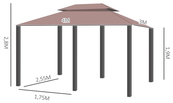 Zahradní pavilion Outsunny 3x4m s 6 bočními panely, party stan, zahradní stan, marquise s dvojitou střechou, khaki | Aosom