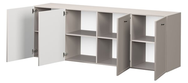 Závěsná komoda Lorini 200 cm čtyřdveřová - kašmír / černé úchytky T-bar