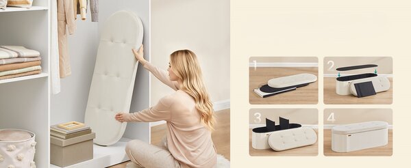 SONGMICS Taburet s úložným prostorem Pekys 110 L samet krémový