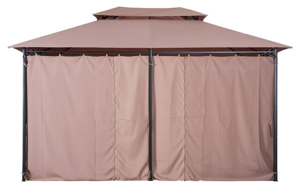 Zahradní pavilion Outsunny 3x4m s 6 bočními panely, party stan, zahradní stan, marquise s dvojitou střechou, khaki | Aosom