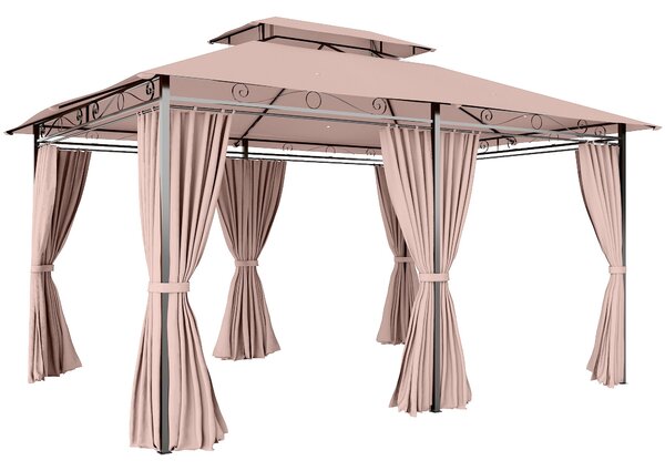 Zahradní pavilion Outsunny 3x4m s 6 bočními panely, party stan, zahradní stan, marquise s dvojitou střechou, khaki | Aosom