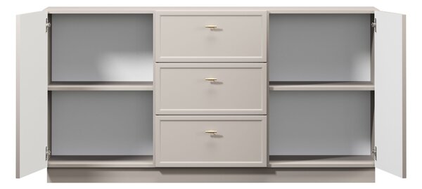 Komoda Lorini 150 cm se zásuvkami - kašmír / zlaté úchytky T-bar