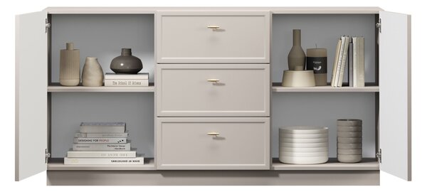 Komoda Lorini 150 cm se zásuvkami - kašmír / zlaté úchytky T-bar