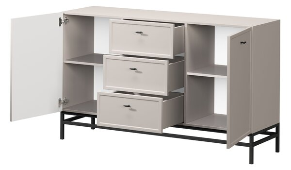 Komoda Lorini 150 cm na podstavci - kašmírová / černé úchytky T-bar