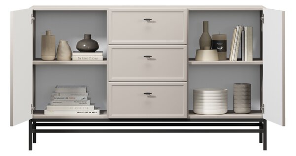 Komoda Lorini 150 cm na podstavci - kašmírová / černé úchytky T-bar