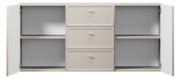 Závěsná komoda Lorini 150 cm se zásuvkami - kašmír / zlaté úchytky T-bar