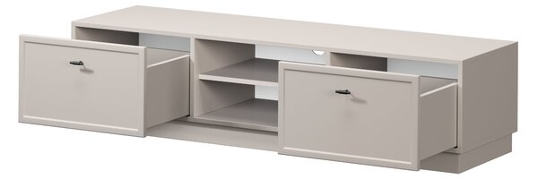 TV stolek Lorini 150 cm se zásuvkami – kašmírová / černé úchytky T-bar