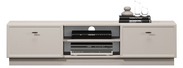 TV stolek Lorini 150 cm se zásuvkami – kašmírová / černé úchytky T-bar
