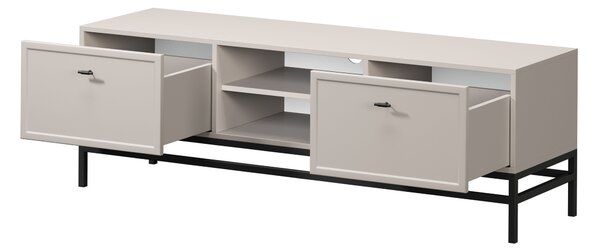 TV stolek Lorini 150 cm se zásuvkami – kašmírová / černé úchytky T-bar / černý podstavec