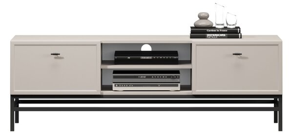 TV stolek Lorini 150 cm se zásuvkami – kašmírová / černé úchytky T-bar / černý podstavec