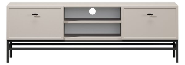 TV stolek Lorini 150 cm se zásuvkami – kašmírová / černé úchytky T-bar / černý podstavec