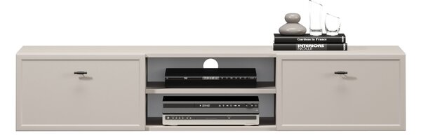 Závěsný TV stolek Lorini 150 cm se zásuvkami – kašmírová / černé úchytky T-bar